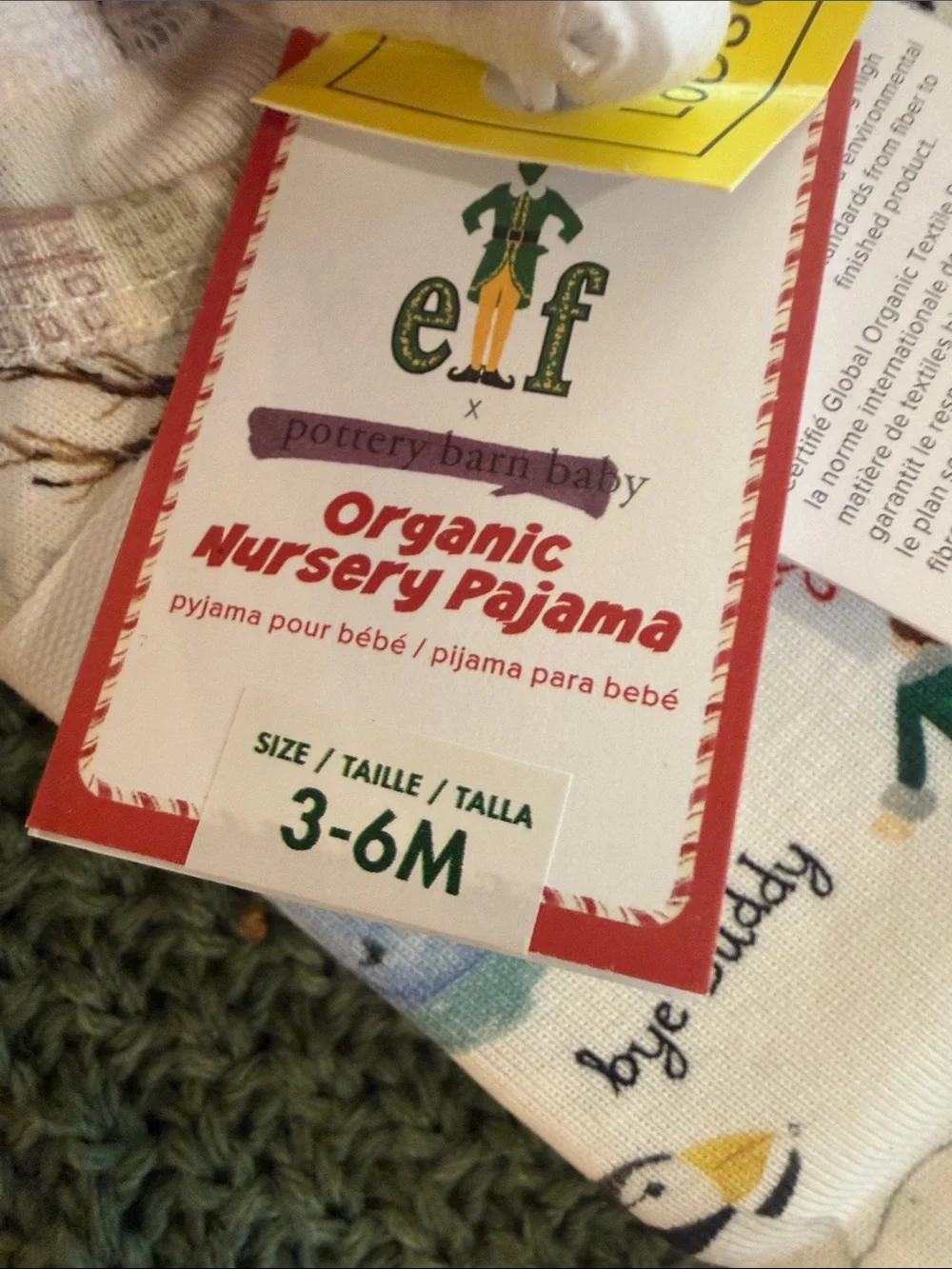 NWT Pottery Barn Kids Buddy the ELF Movie Pajamas Organic Sleeper 3-6 months 3/6
